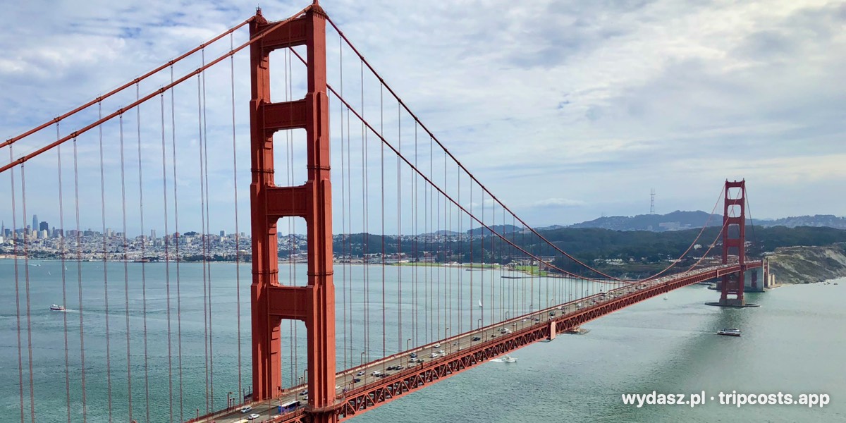 Most Golden Gate w San Francisco widziany ze wzgórz Marin, w tle zatoka i miasto